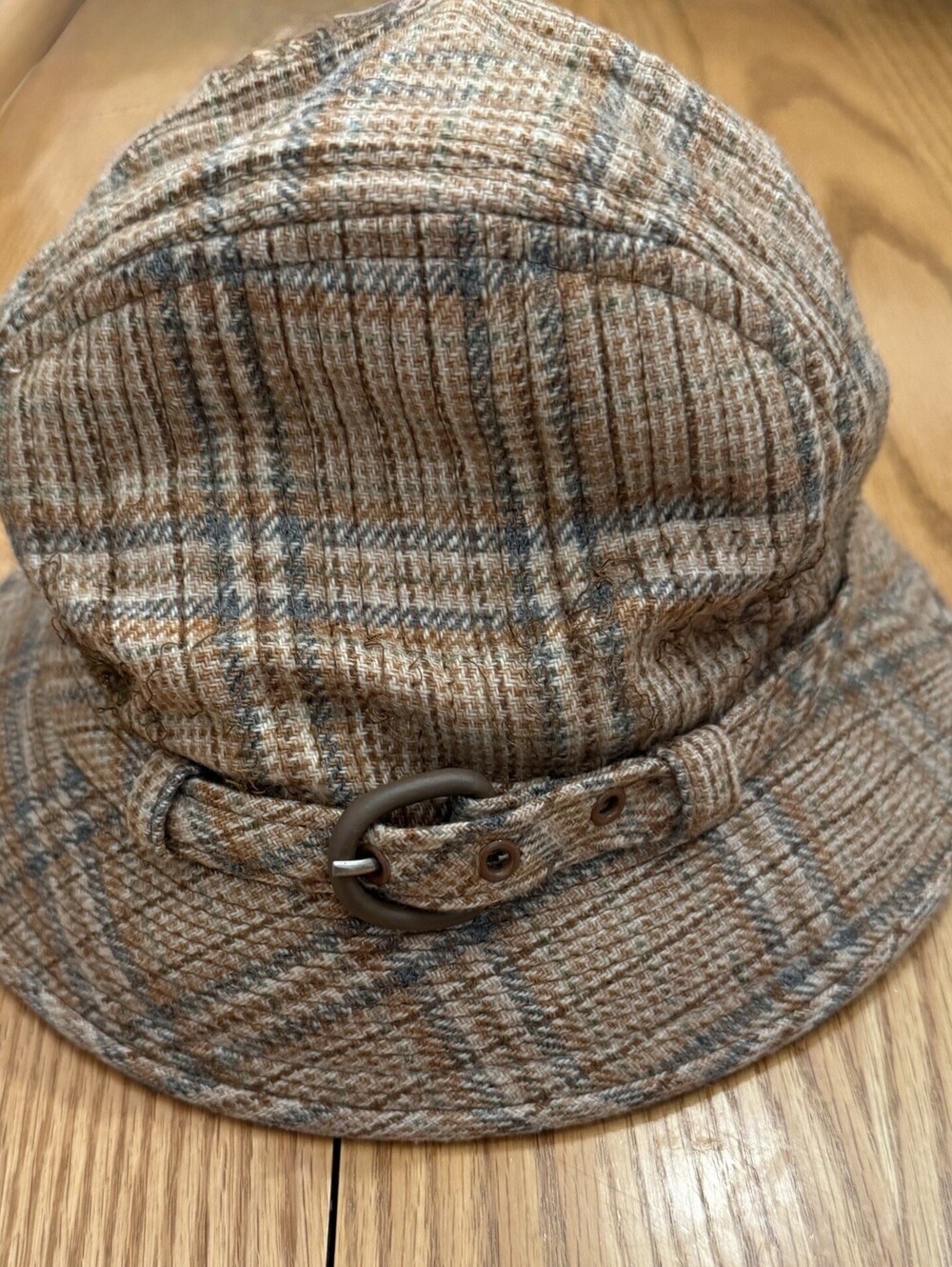 Vtg 70s LORD JEFF Plaid Wool Bucket Hat Small Made in USA Belted Fedora Tweed